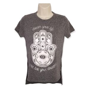 Hamsa Hand Graphic T-Shirt Dream Your Life Gray Womens Top XS